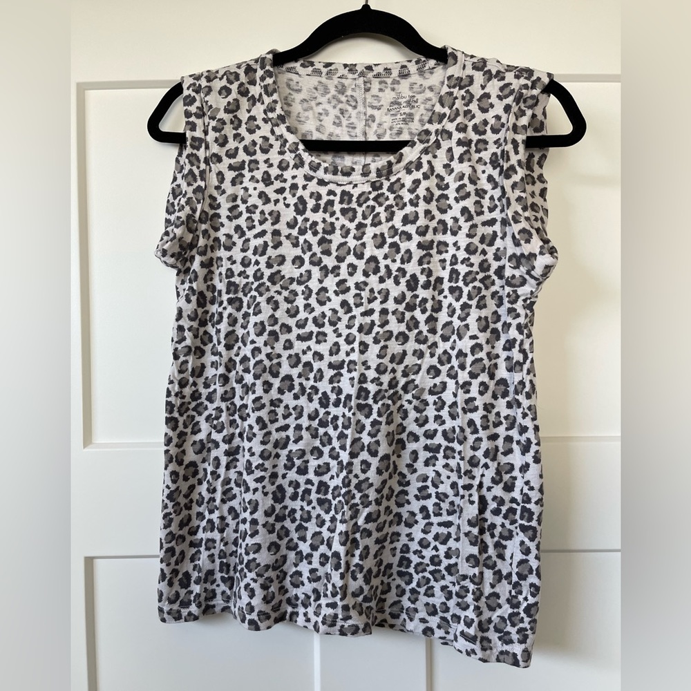 Banana Republic Factory Grey Leopard Print Muscle Tank, Cuffed Arm, Back Seam, S